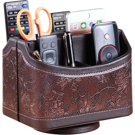 Filiyano – Support de télécommande rotatif à 360° en cuir PU avec 5 compartiments pour télécommandes TV, DVD et Blu-ray. (1/2)