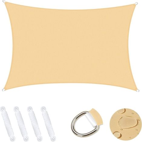 Voile d'ombrage Rectangulaire 2x3m, Toile Ombrage Étanche Durable Abri de Jardin 95% UV pour Extérieur Jardin Cour Arrière Camping Piscine - Jaune Sable