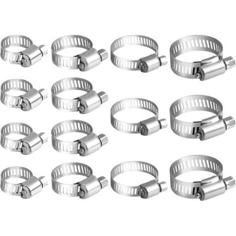 Pack of 14 Assorted Small Stainless Steel Hose Clamps - Adjustable Range 10-32mm for Flexible Hoses, Tubes and Screw Drives (1/4)