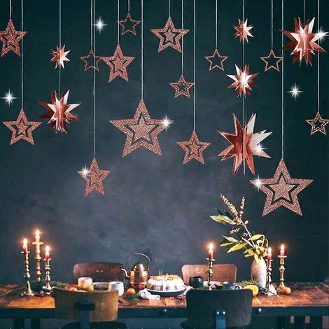 Glitzernde Sternengirlande in Roségold, funkelnde Partydekoration, hängende Kulisse