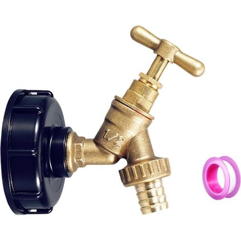 Robinet de robinet en laiton pour réservoir IBC 1/2" (15 mm) avec capuchon adaptateur, robinet d'eau de jardin extérieur pour seau de 1000 litres, raccord de bec en acier inoxydable pour (1/5)