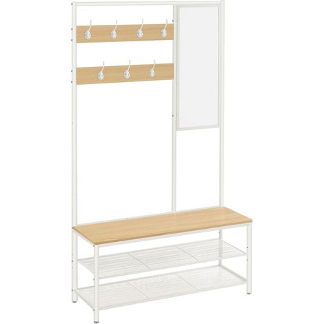 VASAGLE Appendiabiti con Scarpiera, Mobile Ingresso con Ganci, Specchio, Panca e Ripiani, 35 x 98 x 180 cm, Corridoio Camera da Letto Salotto, Stile Moderno, Color Rovere e Bianco (1/4)