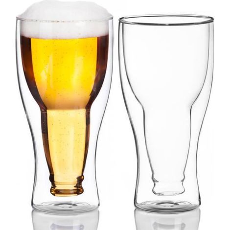 Verre À Bière - Double Vitrage Isolant - Verre Soufflé À La Bouche - Compatible Lave-Vaisselle - 2 Pièces (1/4)