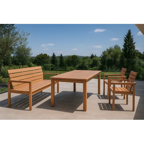 Gartengruppe 4tlg Gartentisch Teak 180 x 100 cm mit Gartenbank & 2 Stühlen FREETOWN (1/5)