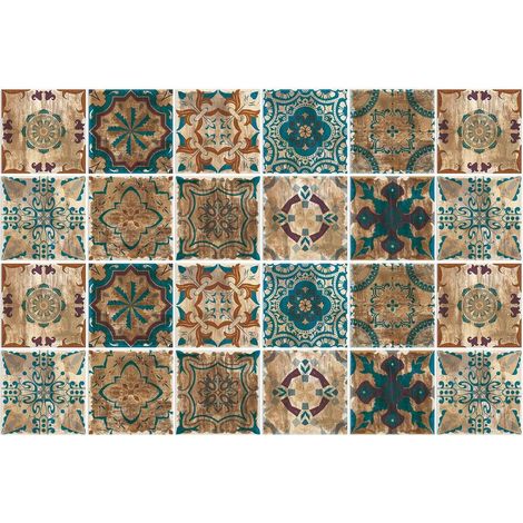 EASYCOMFORT Carrelage Adhésif 20x20 cm Style Industriel – Lot de 24 Stickers Muraux Imitation Brique pour Cuisine et Salle de Bain – Revêtement PVC Autonettoyant Facile à Poser (1/5)