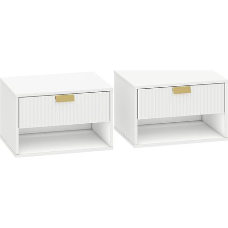 Lot de 2 tables de chevet suspendues 40 x 30 x 25 cm tiroir et étagère moderne épuré en panneau de particules blanc 210003782 (1/5)