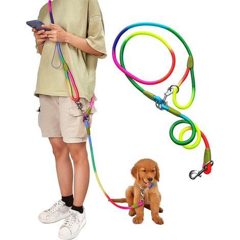 Laisse pour mains libres réfléchissantes, 2,3 mètres, longue de marche, anti-traction, pour chiens de grande taille moyenne et petite - Coloré (1/5)