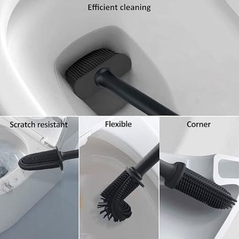 Brosse WC - Tete En Silicone Flexible - Fixation Murale Sans Perçage - Pour Salle De Bain - 1 Unite (1/5)