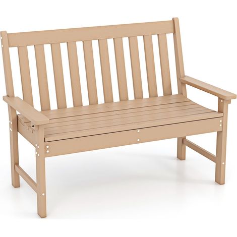 COSTWAY Banc de Jardin Exterieur en HDPE, Banc Extérieur Jardin 2 Places avec Dossier et Accoudoirs, Charge 320 KG, pour Parc, Cour, Plage, 132x65x91cm (Teck,132 x 65 x 91 cm) (1/5)