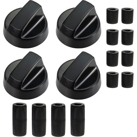 Universelle schwarze Bedienknöpfe, 4er-Set mit 3 Adaptern für Backofen und Kochfeld – einfacher und sicherer Austausch (1/5)