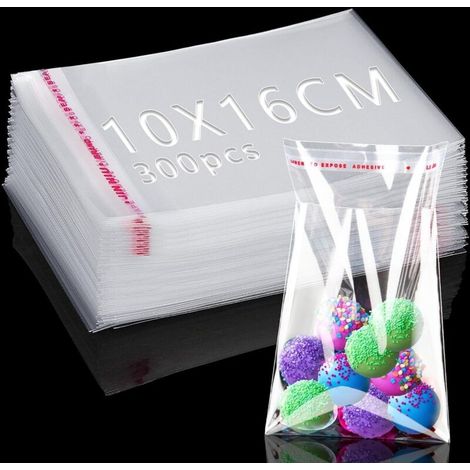 300 transparente Plastiktüten (16 x 10 cm), Zellophanbeutel, selbstklebende OPP-Plastiktüten, Kekstüten, transparente Verpackungsbeutel, kleine Süßigkeitentüten für Pralinen, Schmuck, Weihnachtsgesche