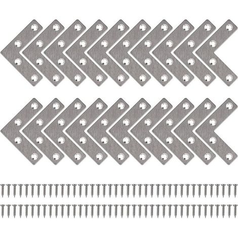 Flache, gerade, L-förmige Metallbefestigungswinkel mit Schrauben zur Unterstützung der Reparatur von Holzmöbeln und Schränken, 50 x 50 mm, 20 Stück (1/4)