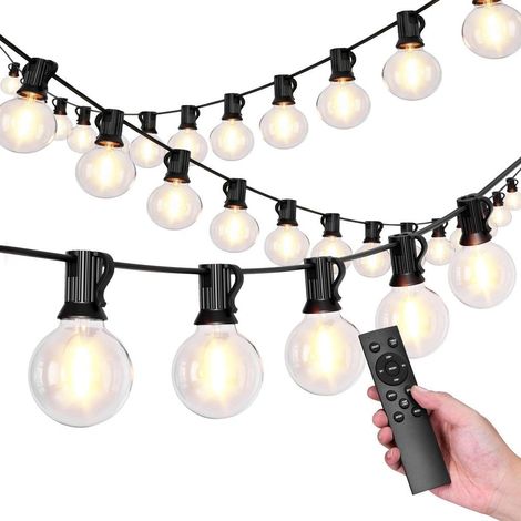 Guirnalda de luces LED para exteriores, 15 m, 25 bombillas, 9 modos
