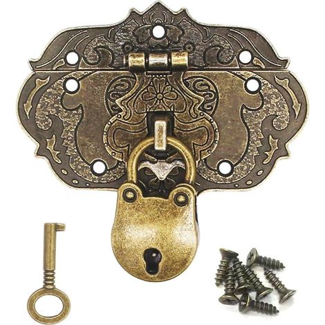 76 x 57 mm, chiusura a scatto antica vintage, fermagli in ferro, serrature in bronzo antico per armadietti decorativi, guardaroba, portagioie, scatola regalo, cassetti scorrevoli, viti e chiave inclus