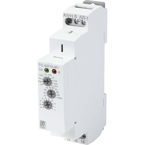 Tru Components – Relais temporisé multifonction 12V/AC, 240V/AC TC9963308 – Plage temporelle 1s à 10 jours – 16A – Montage sur rail DIN - W076542 (1/7)