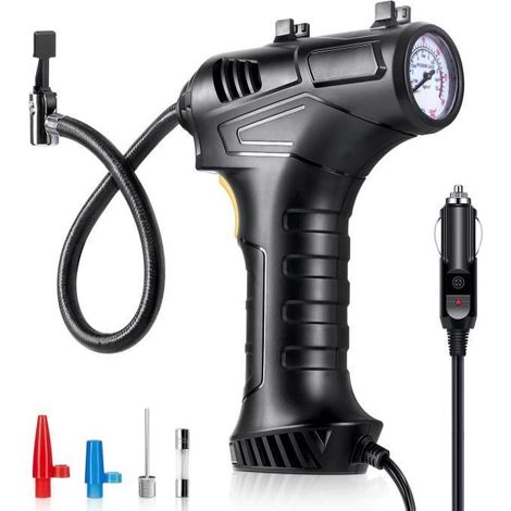 12V Gonfleur de Pneus Portatif,Compresseur d'air de Voiture avecéclairage LED,120PSI Pompe à Pneus avec 3 Buses de Gonflage,27L/min (1/5)