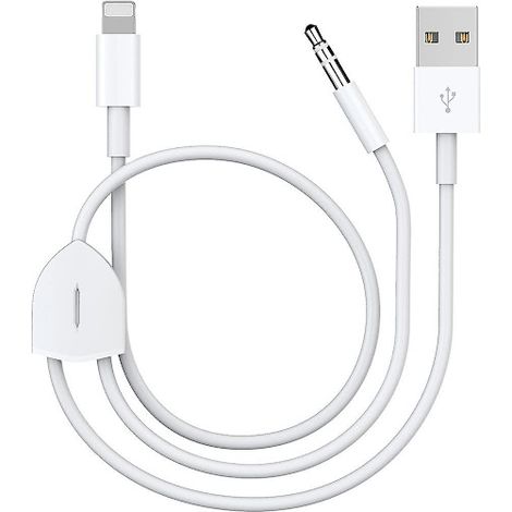 Câble audio 2-en-1 [Version améliorée] compatible iPhone/iPad : chargez et écoutez de la musique simultanément. Compatible avec autoradio, haut-parleurs et casques audio. (1/5)