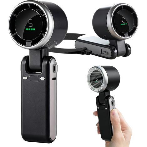 Ventilateur portable noir 3 en 1, pliable à 180°, 5 vitesses, batterie rechargeable USB-C 3600 mAh, idéal pour les voyages, les activités de plein air et la maison. (1/5)