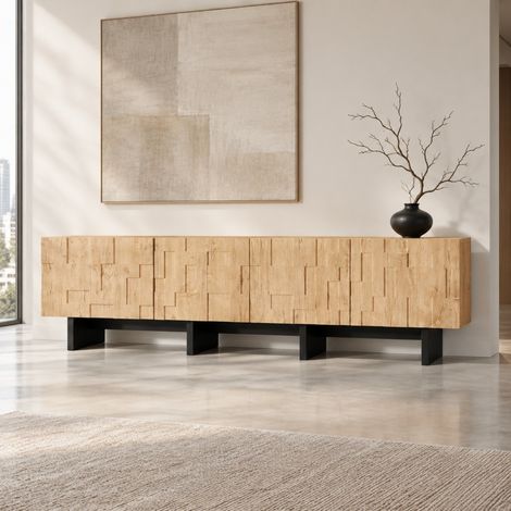 Mobile TV 180 cm con 4 ante push-to-open, per TV fino a 75 pollici, colore naturale DESVIAE (1/5)