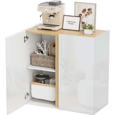 Cassettiera, credenza con ante a chiusura ammortizzata, ripiano regolabile, per soggiorno, cucina, sala da pranzo, biancaSul posto