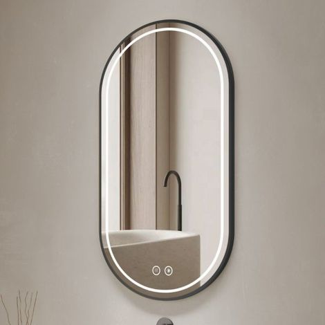 Specchio smart ovale YJ-2004BL con cornice nera in acciaio inox satinato 90x60 cm.