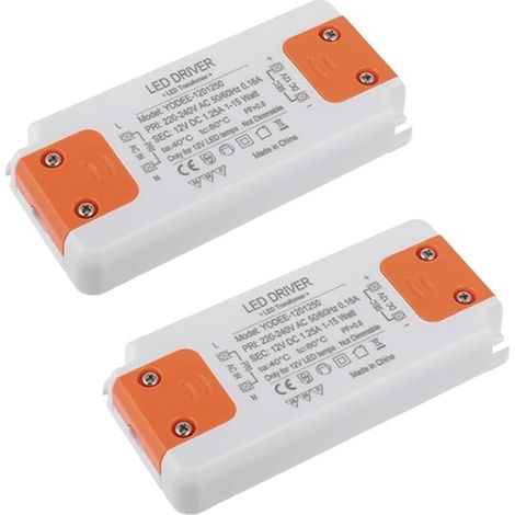 2X Transformateur LED 12 V 15 W Transformateur LED Basse Tension Sans Bruit Alimentation Du Pilote LED pour Lampe LED G4 MR16 MR11 GU4 GU5.3 (1/5)