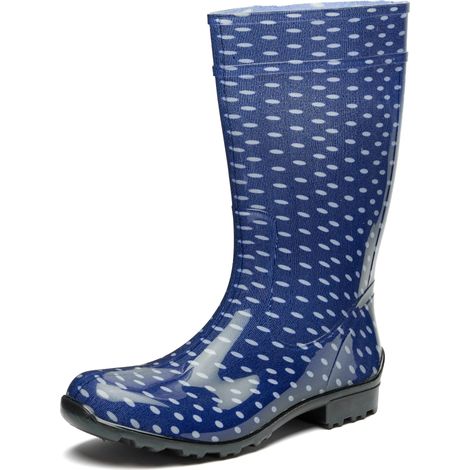 Ladeheid Bottes de Pluie Femme en Caoutchouc PVC avec Semelle Extérieure Antidérapante 100% Imperméable Chaussures pour Femmes résistantes à l'eau LA-967 (Bleu Foncé/Points, 37 EU)