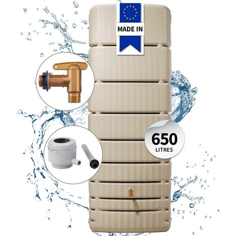 Garantia – Cuve murale slim 650 litres – Récupérateur d'eau de pluie – Design moderne – Kit complet avec collecteur de gouttière filtrant