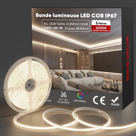 LED Strip Light, AC 220V 230V LED Strip, IP67 Waterproof, 432 LEDs/m Ultra High Brightness LED Strip for Indoor and Outdoor Lighting (Natural White, 5 m) (1/5)