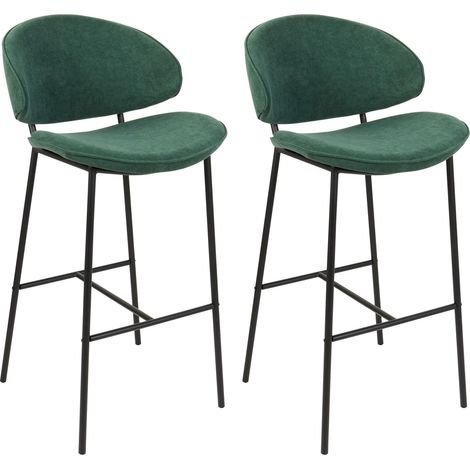 Set di 2 sedie da bar moderne Seduta imbottita in tessuto Senza braccioli Schienale curvo Gambe nere Verde Kiana