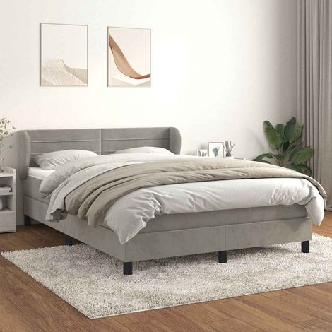 Cama box spring con colchón terciopelo gris claro 140x190 cm (1/5)