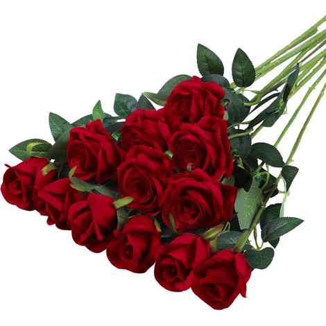 12 künstliche Rosen, 51 x 7 cm, verstellbare Stiele, Flanellrose, Hochzeits- und Gartendekoration (1/5)