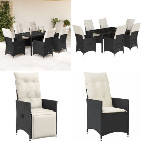 Ensemble à manger de jardin coussins 7pcs Noir Résine tressée - Ensemble Salon De Jardin - Mobilier De Jardin - Set De Jardin - Chaises Pliantes - Table Basse - Home & Living