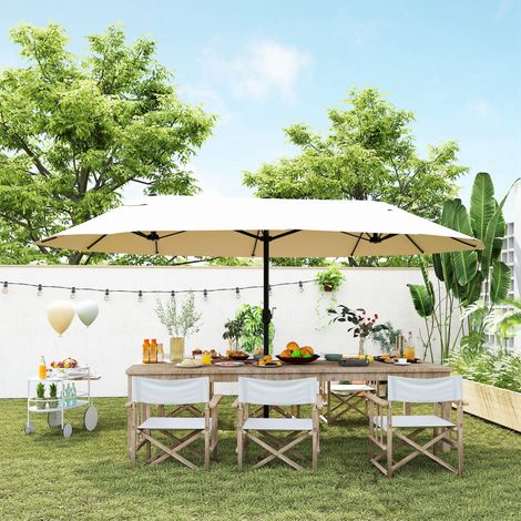 Sombrilla Doble para Jardín 460x270x240 cm Parasol Anti UV con Manivela para Exterior Patio Terraza Piscina Color Beige