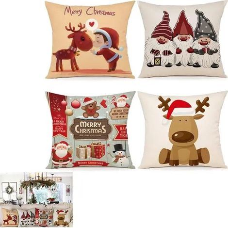 HOUSSE DE COUSSIN Noël 45x45,Deco Noel Coton et Lin Décoratif Taie d'oreiller pour Chambre, Nanapé, Chaise, Lit Decoration Noel (1/5)