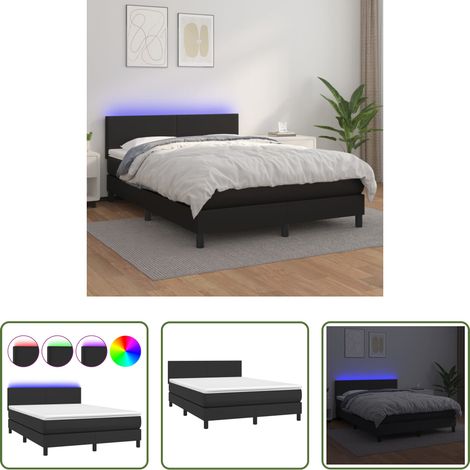Sommier tapissier - Sommier à lattes de lit avec matelas et LED Noir 140x200 cm (1/5)