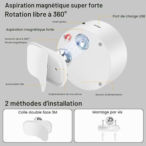360° Rotating Wall Lamp with Remote Control and Touch, LED Lamp, Colours and Adjustable Brightness Timer, Bedside Lamp Reading Light (1/4)