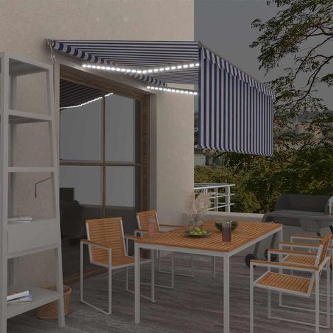 Store banne-Auvent automatique store LED capteur de vent 3x2,5 m Bleu blanc (1/5)