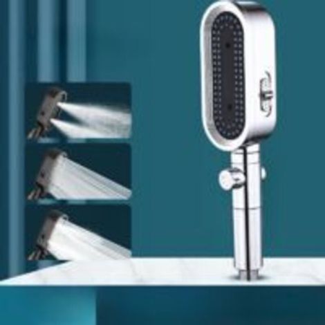 Pommeau de douche 3 modes, adoucisseur d'eau et buses anti-obstruction. Système de lavage puissant intégré pour nettoyer les baignoires, les carreaux et les animaux domestiques (Argent). (1/3)