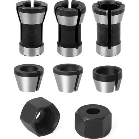 Adaptador convertidor de cabezal de mandril de acero de 6 mm, 6,35 mm y 8 mm + 2 tuercas para taladros, máquinas de grabado, recortadoras, carpintería, enrutadores eléctricos, portapinzas. (1/4)