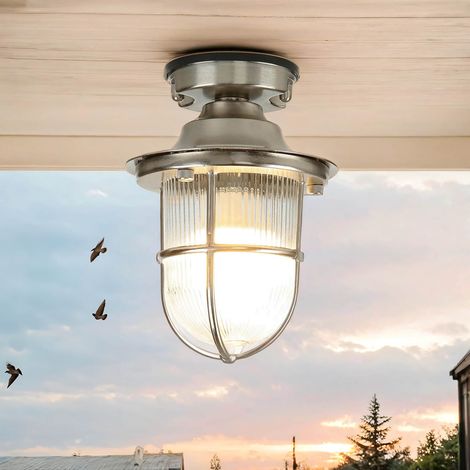 Außenlampe Messing IP54 Nickel E27 Ø 16 cm Maritim Deckenleuchte außen Haus