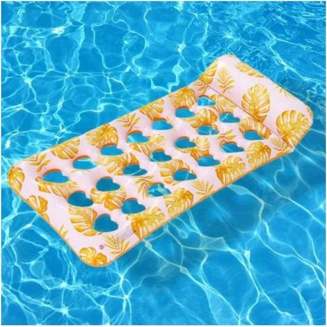 Matelas gonflable - Matelas gonflable pour piscine - Chaises longues aquatiques - Matelas gonflable pour piscine adulte - Fauteuil inclinable - Matelas gonflable une place - Jouets de piscine - jaune (1/5)