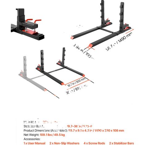 Fourches de palette, capacité de charge de 4000 lbs, barre de stabilisation réglable, 60inch 4000lbs (1/2)