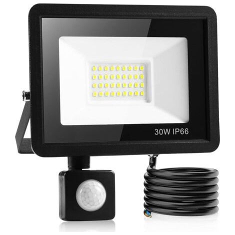 30W Led Outdoor Floodlight Detector,IP66 Waterproof Outdoor Lighting Detector,Cold White Light (1/5)