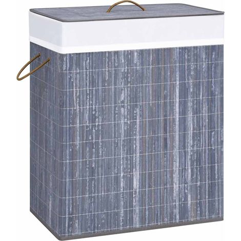 Panier à linge avec 2 sections bambou gris 100 L (1/5)