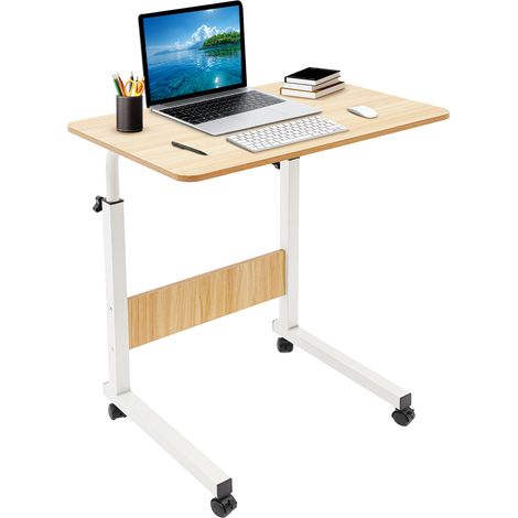 Table d’appoint Mobile avec roulettes, réglable en Hauteur 70–90 cm, Table pour Ordinateur Portable, Bureau Assis-Debout pour télétravail et Maison（MDF） (1/5)