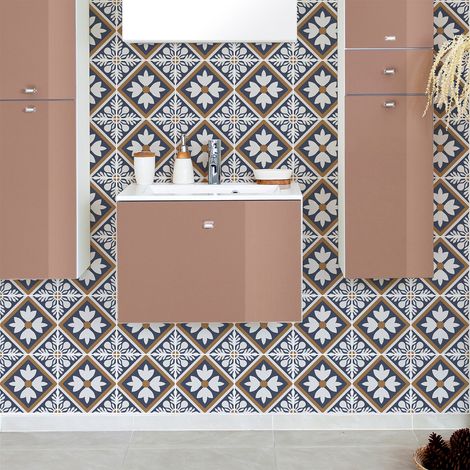 Sticker Mural Carrelage adhésif Cuisine Salle de Bain - 60 STICKERS CARREAUX DE CIMENT AZULEJOS ALZIRA - 60stickers15x15cm (1/5)