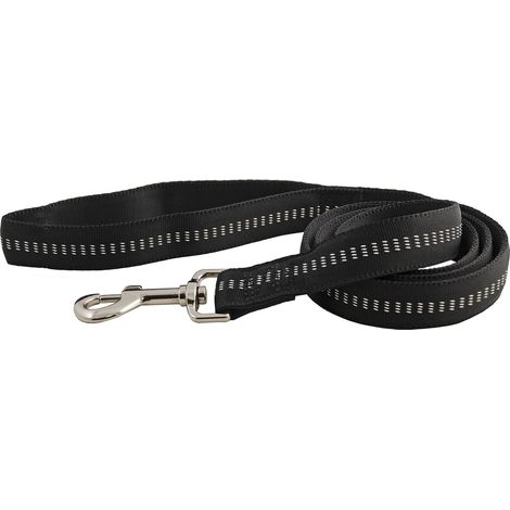 Laisse Sangle Tubulaire Matelassée en Nylon pour Chien Noir Largeur 15 mm Longueur 120 cm Taille S