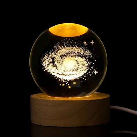 Veilleuse boule de cristal ciel étoilé, socle en bois, lampe d'ambiance USB pour bureau ou chambre, cadeau d'anniversaire original pour enfants, 5 V (1/4)