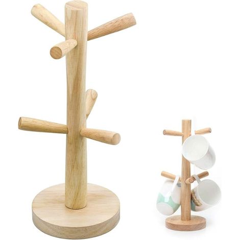 Arbre à tasses en bambou Support Porte Arbre de Tasse de Cuisine en Bois Arbre à Tasses Rack pour Tasses à café pour comptoir porte-gobelets organiseur de bijoux Cuisine Table de Organisateur(1Pcs)
